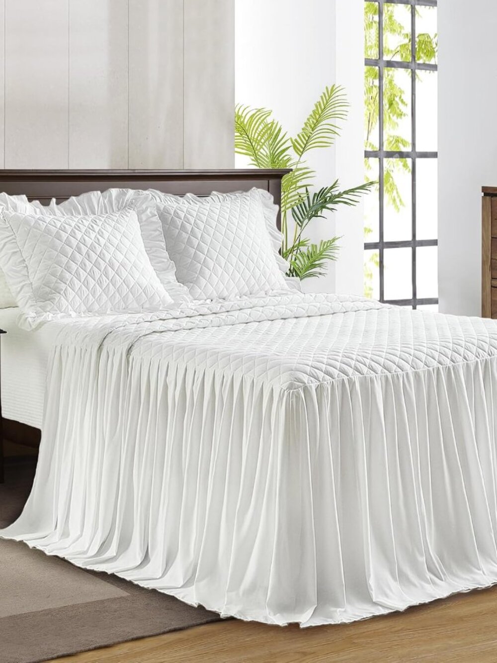 Ruffle Skirt Bedspread Set - 30" Long Drop - Vintage Chic Ruffled Summer Coverle